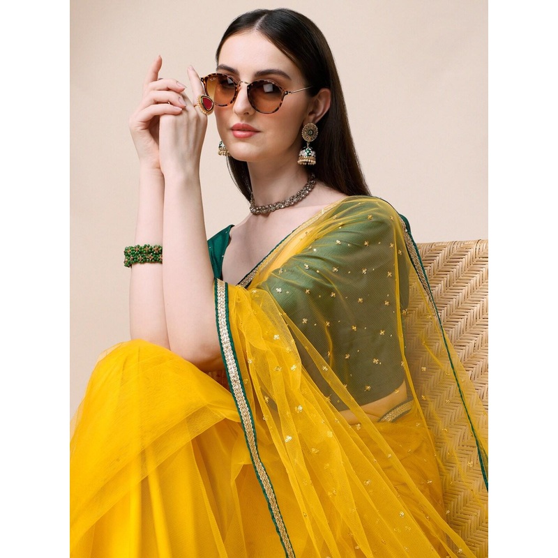 Sangria Women Zari Sequines Embroidered Saree with Blouse Piece