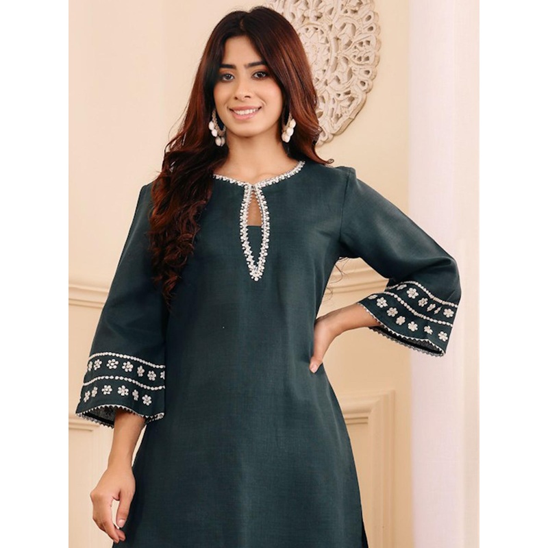 Varanga Embroidered Straight Sequinned Kurta with Palazzos