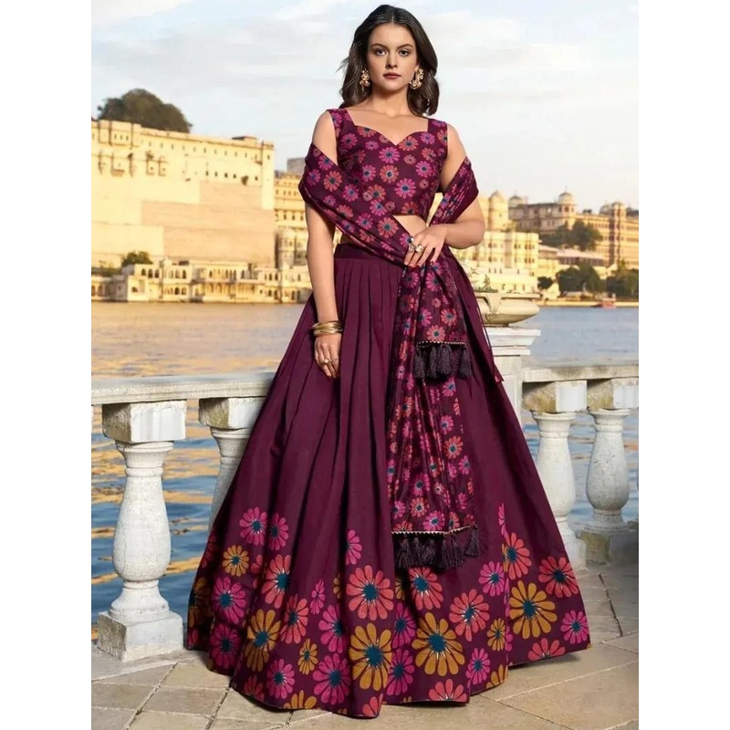 Warthy Ent Printed Sequinned Semi-Stitched Lehenga With Unstitched Blouse And Dupatta