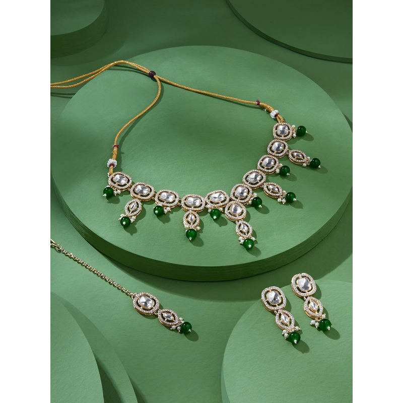 Zaveri Pearls Gold Plated AD Studded & Beaded Jewellery Set