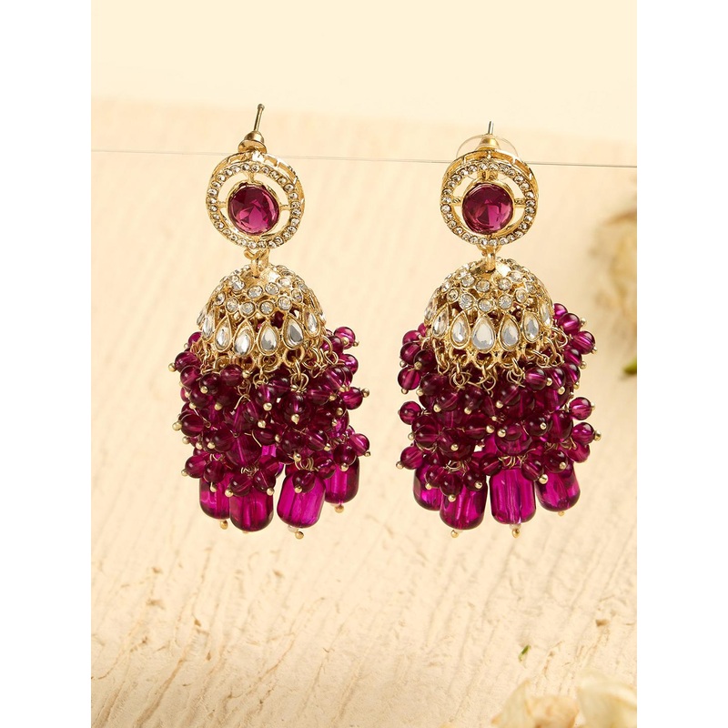 Zaveri Pearls Gold-Plated Austrian Diamonds & Clustered Beads Dome Shaped Jhumkas