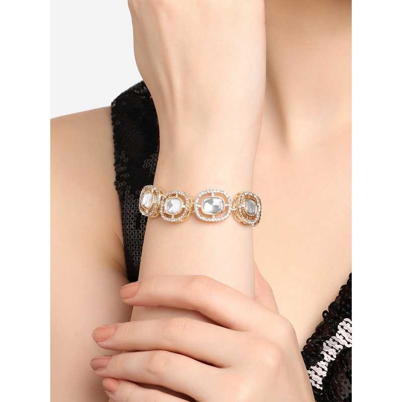 Zaveri Pearls Gold-Plated Stone-Studded Wraparound Bracelet