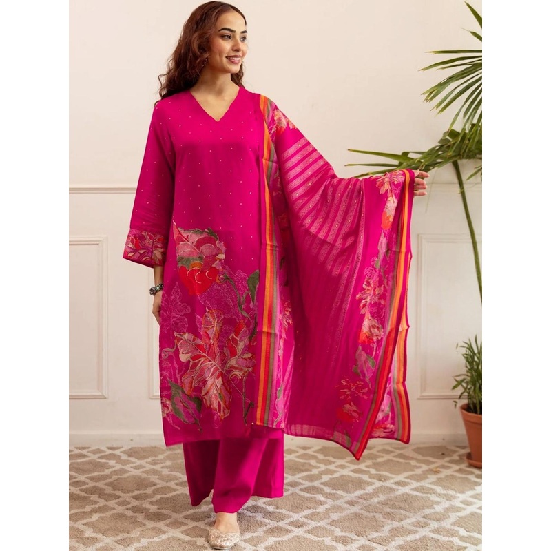 Aaghnya Women Floral Printed Regular Kurta with Palazzos & With Dupatta