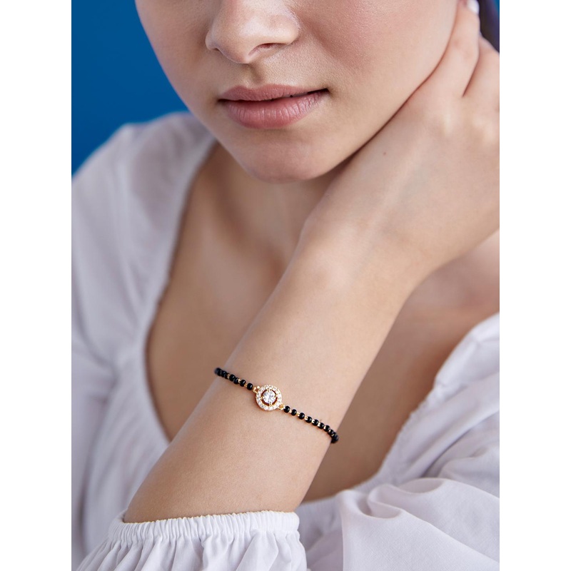 AIKA BY MINUTIAE Gold-Plated Crystals Studded & Beaded Link Mangalsutra Bracelet