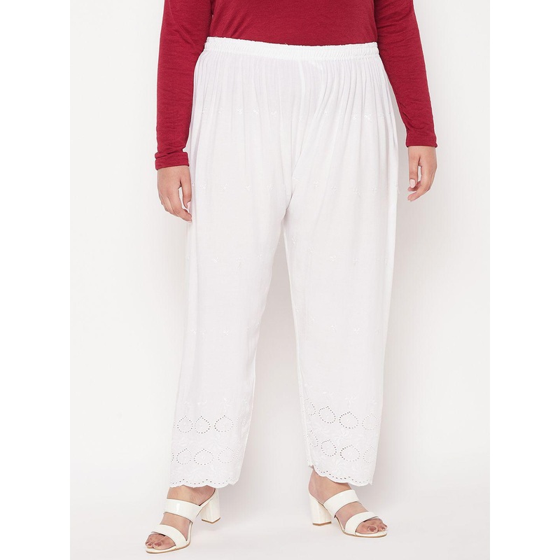 CLORA CREATION PLUS Women Floral Embroidered Knitted Ethnic Palazzos