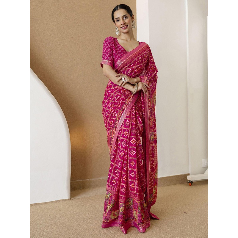 HERE&NOW Bandhani Print Bandhani Saree