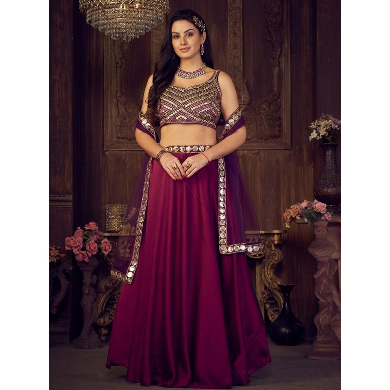 KALINI Embellished Thread Work Semi-Stitched Lehenga & Unstitched Blouse With Dupatta