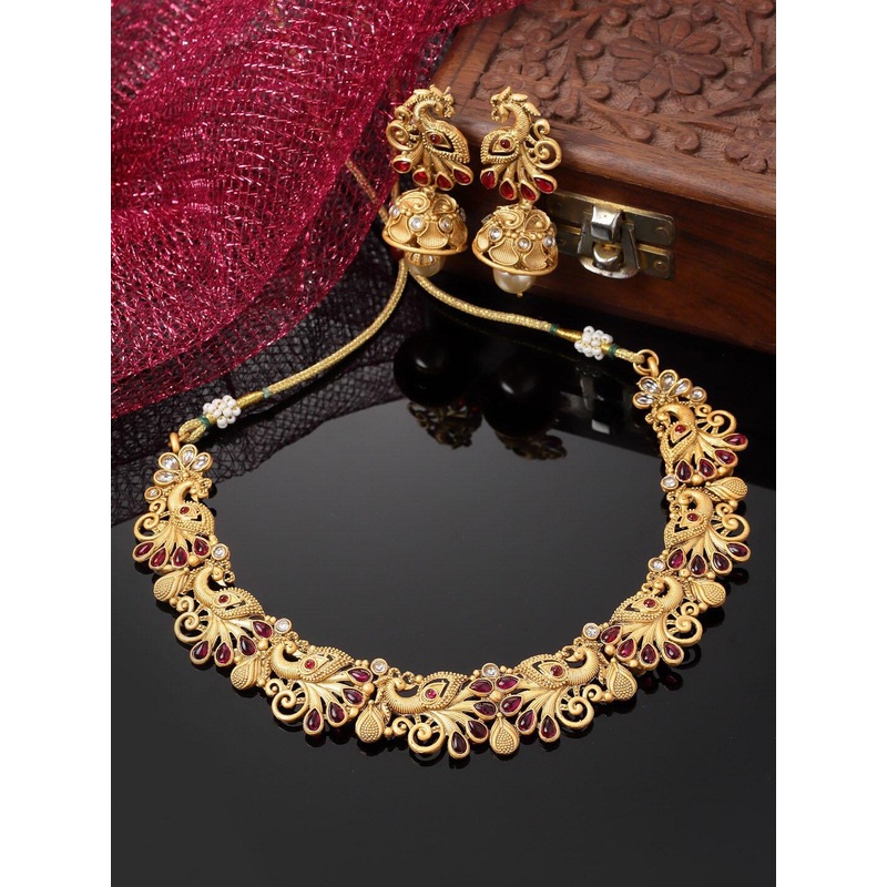 PANASH Gold Plated Artificial Stones and Beads Jewellery Set