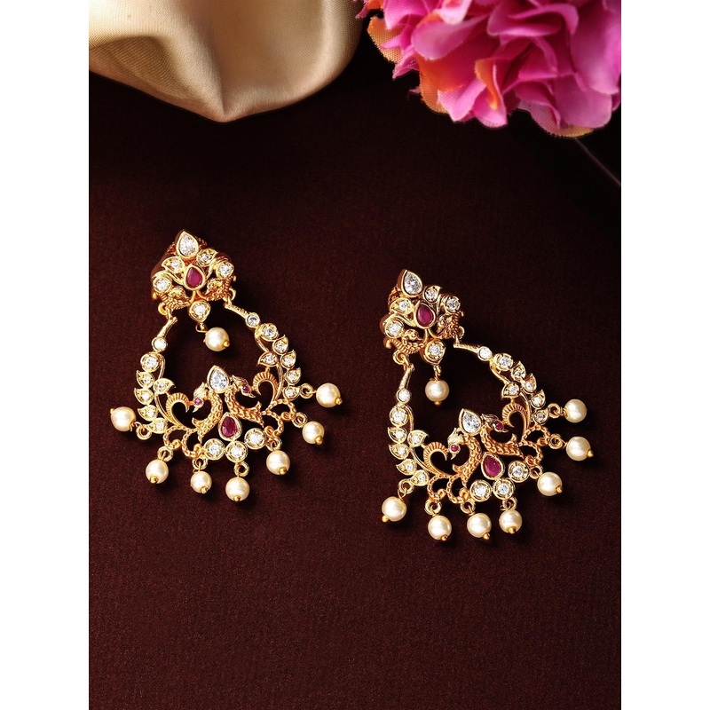 Rubans Gold Plated White Contemporary Jhumkas Earrings