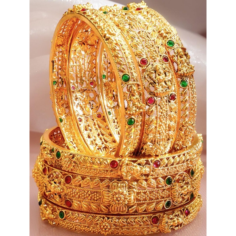 Rubans Set Of 6 22K Gold-Plated Ruby & Emerald-Studded Bangles