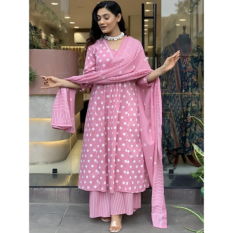 SZN Women Geometric Printed V-Neck Regular Kurta With Palazzos & Dupatta Kurta Sets