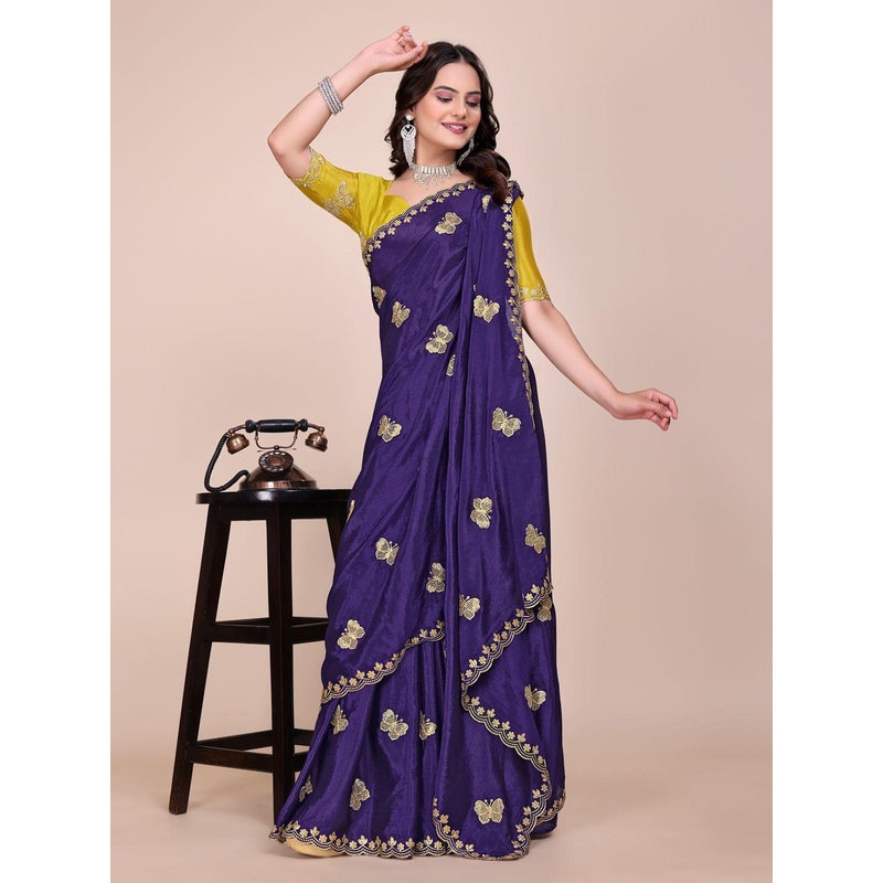 yourwish Butterfly Embroidered Pure Chiffon Saree