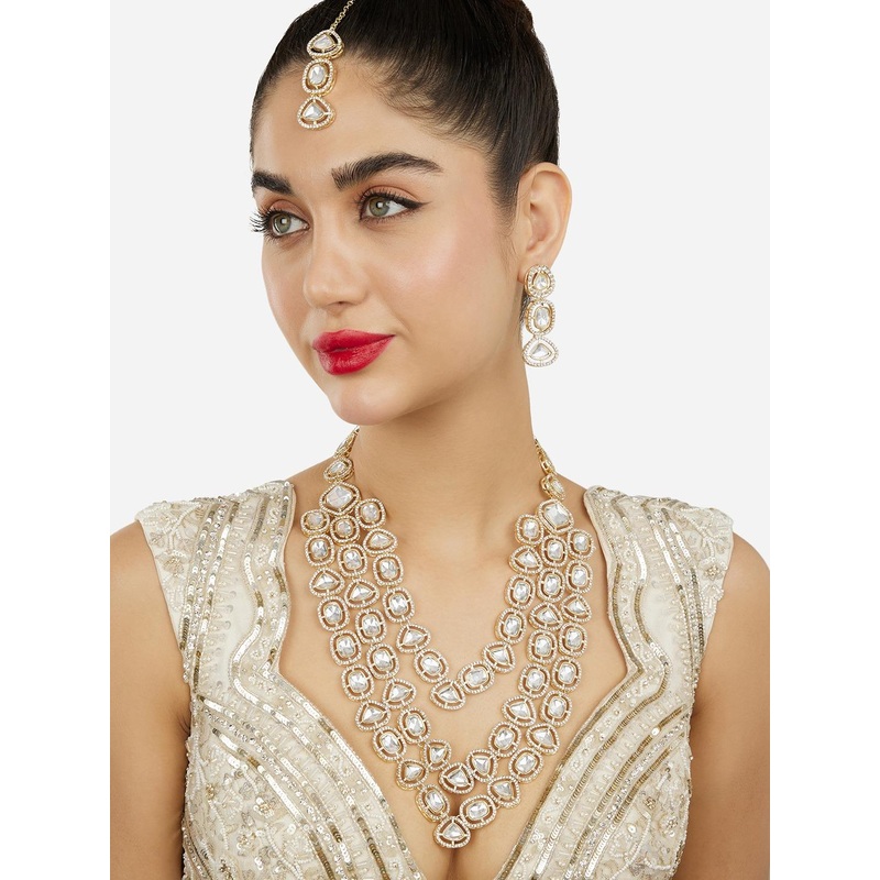 Zaveri Pearls Gold-Plated Layered Necklace and Earrings