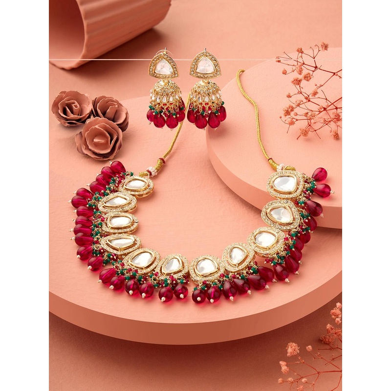 Zaveri Pearls Gold-Plated Stone-Studded & Cluster Beaded Jewellery Set
