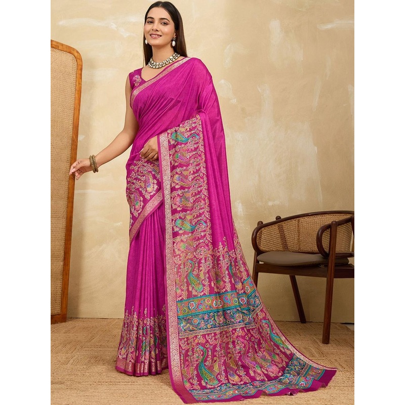 all about you Ethnic Motifs Printed Zari Saree With Woven Design Border
