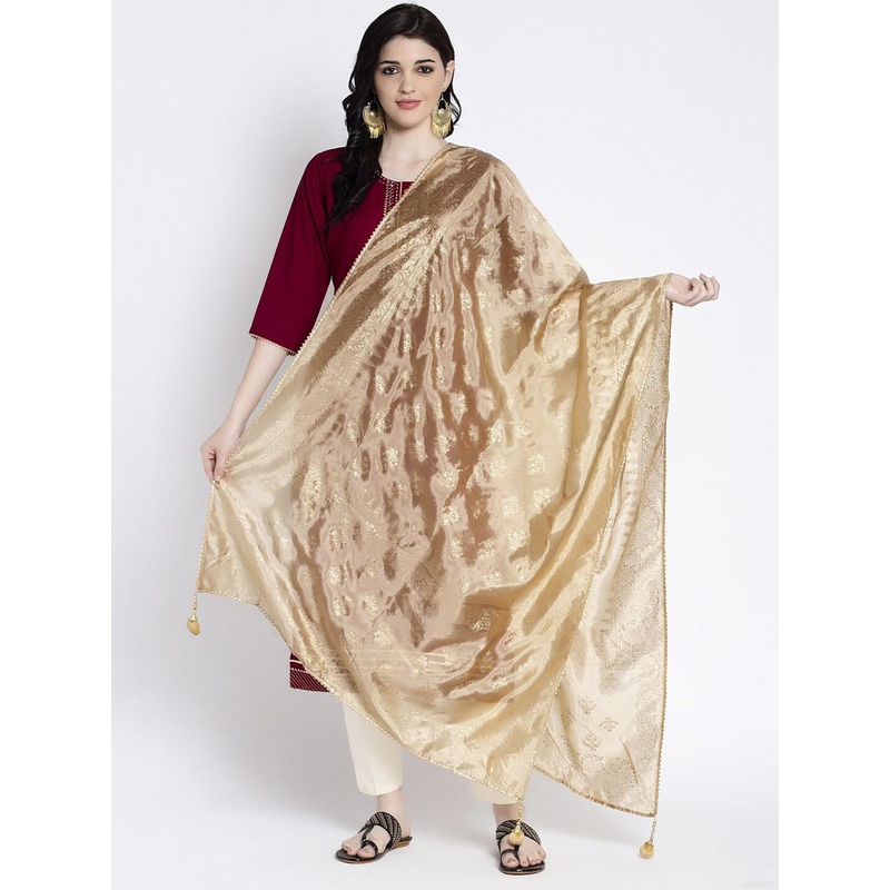 Clora Creation Gold Fawn Printed Dupatta with Gotta Patti Border