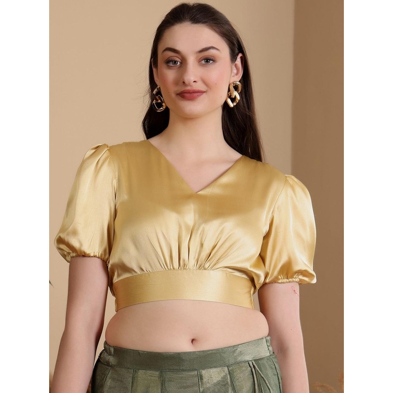 Frolic Rolic Puff Sleeves V Neck Saree Blouse