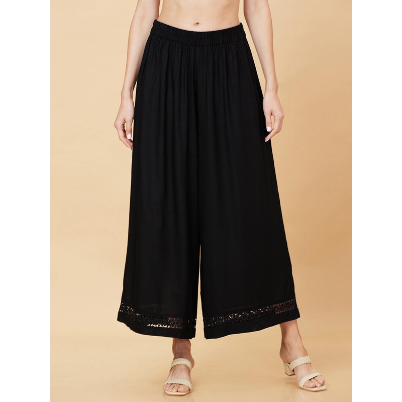 Globus Floral Lace Hem Design Wide Leg Ethnic Palazzos