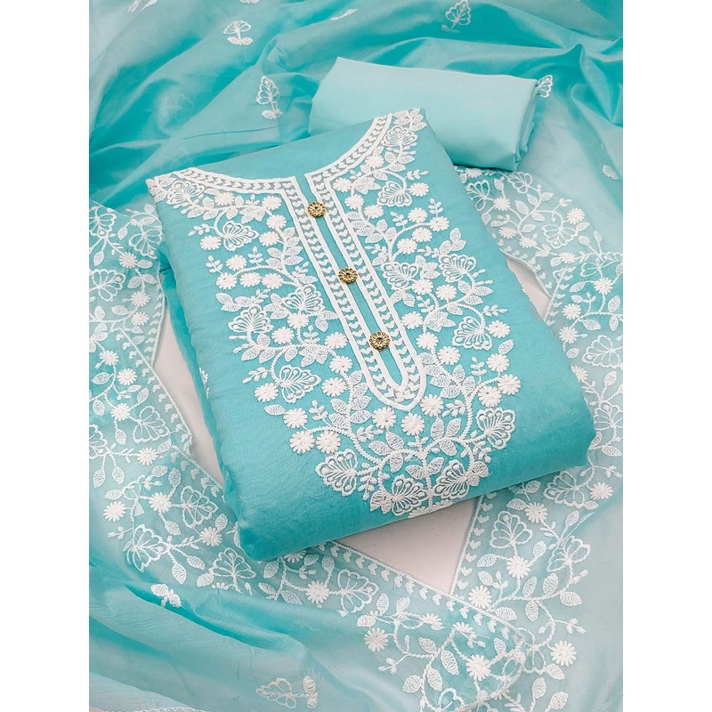 HERE&NOW Floral Embroidered Thread Work Unstitched Dress Material