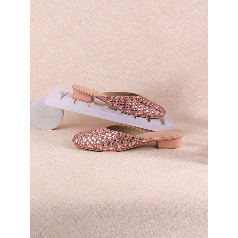 Metro Embellished Round Toe Block Mules