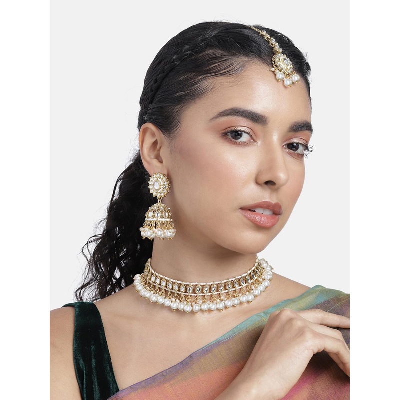 Peora Gold-Plated Kundan Studded Jewellery Set