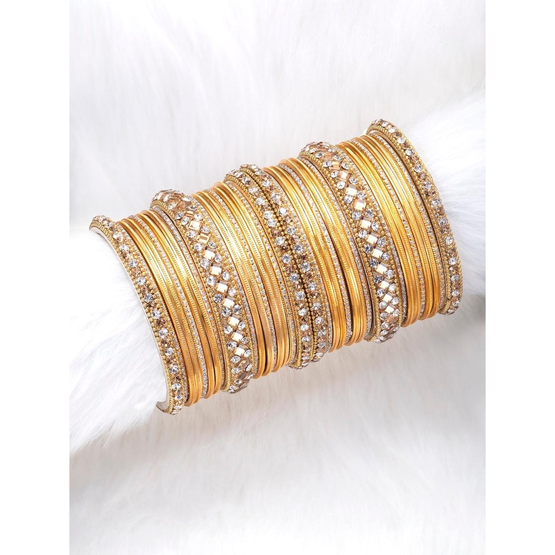 Peora Gold-Plated Set Of 2 Stone Studded Metal Chuda Bangle Set