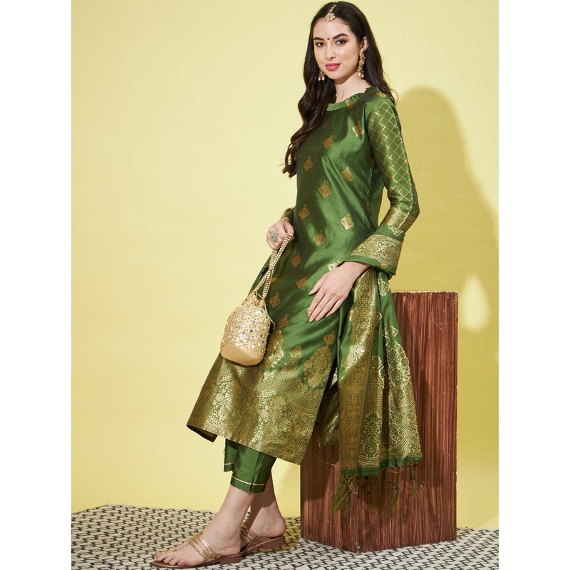 VredeVogel Woven Design Jacquard Kurta with Trousers & With Dupatta