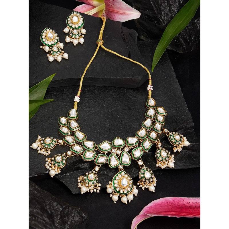 Zaveri Pearls Gold Plated Meenakari Stone Studded & Beaded Jewellery Set