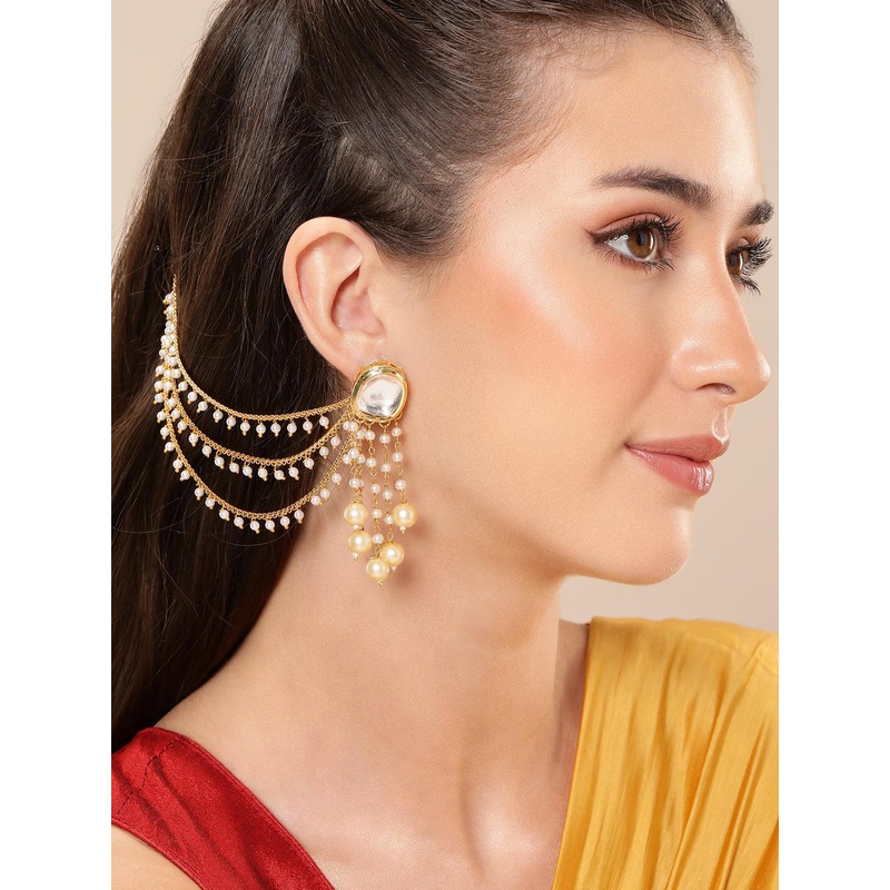 Anouk Gold-Plated Artificial Stones & Beads Contemporary Jhumkas Earrings