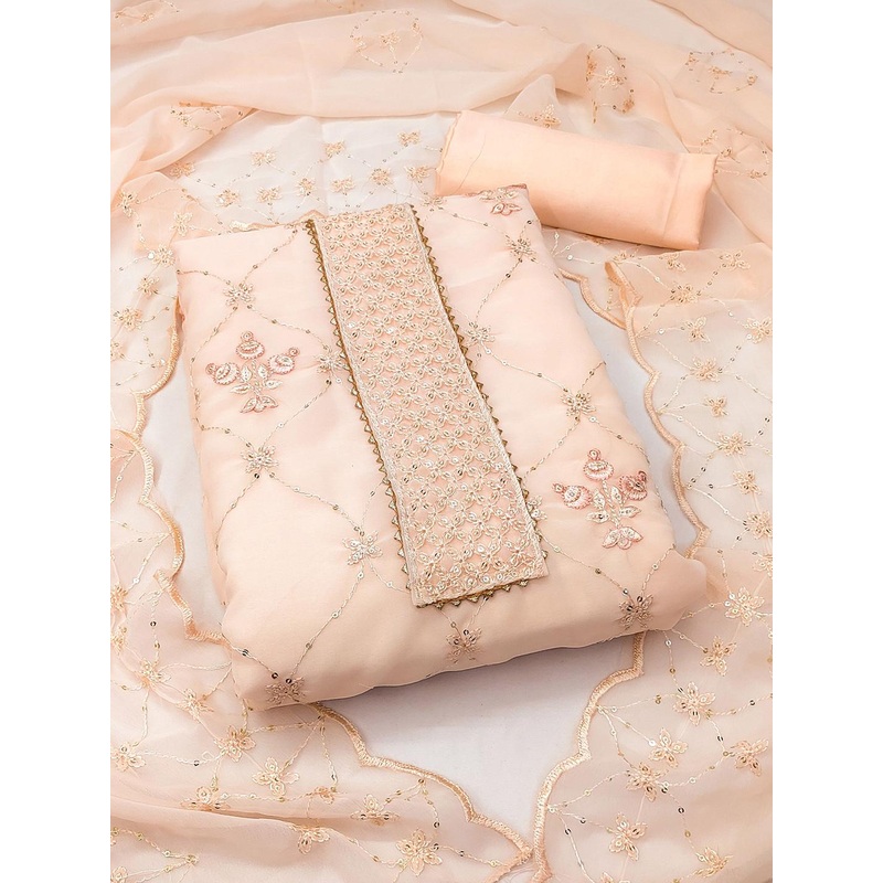 HERE&NOW Floral Embellished Thread Work Unstitched Dress Material