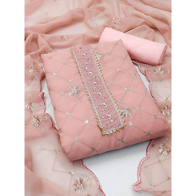 HERE&NOW Floral Embroidered Sequinned Georgette Unstitched Dress Material