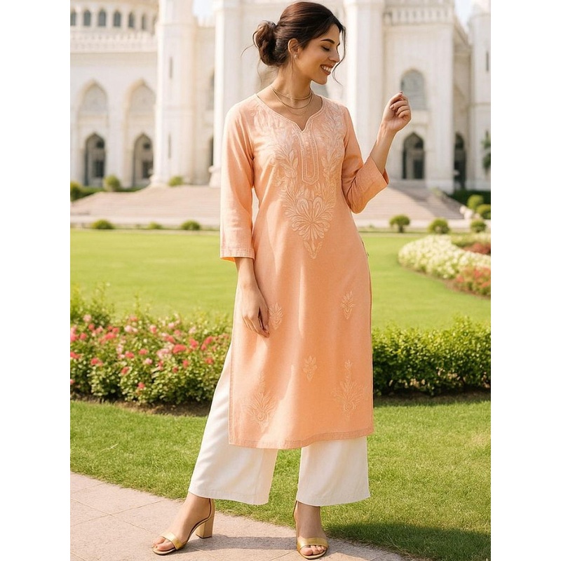 HERE&NOW Women Floral Embroidered Chikankari Kurta