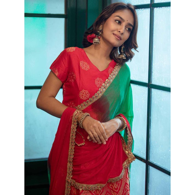 Sangria Woven Design Lehenga With Choli & Dupatta