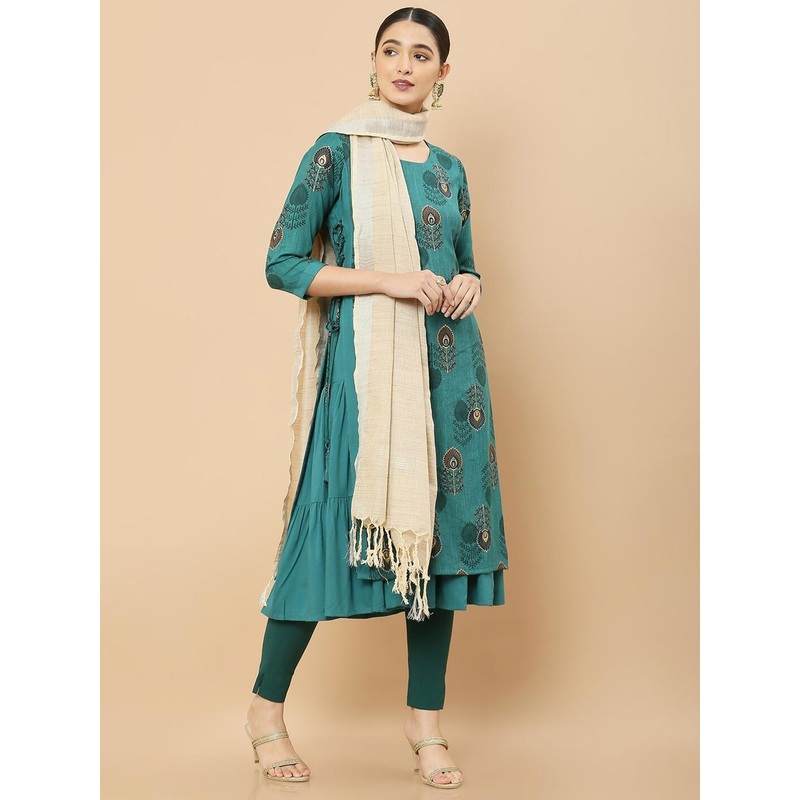 Soch Beige Cotton Silk Solid Dupatta