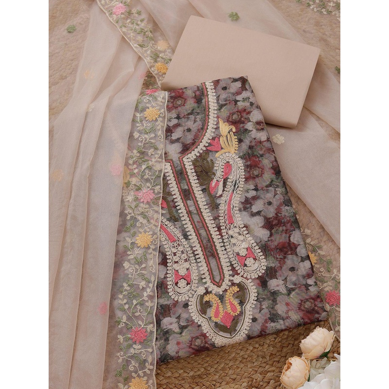 Soch Printed Floral Printed Chanderi Unstitched Dress Material