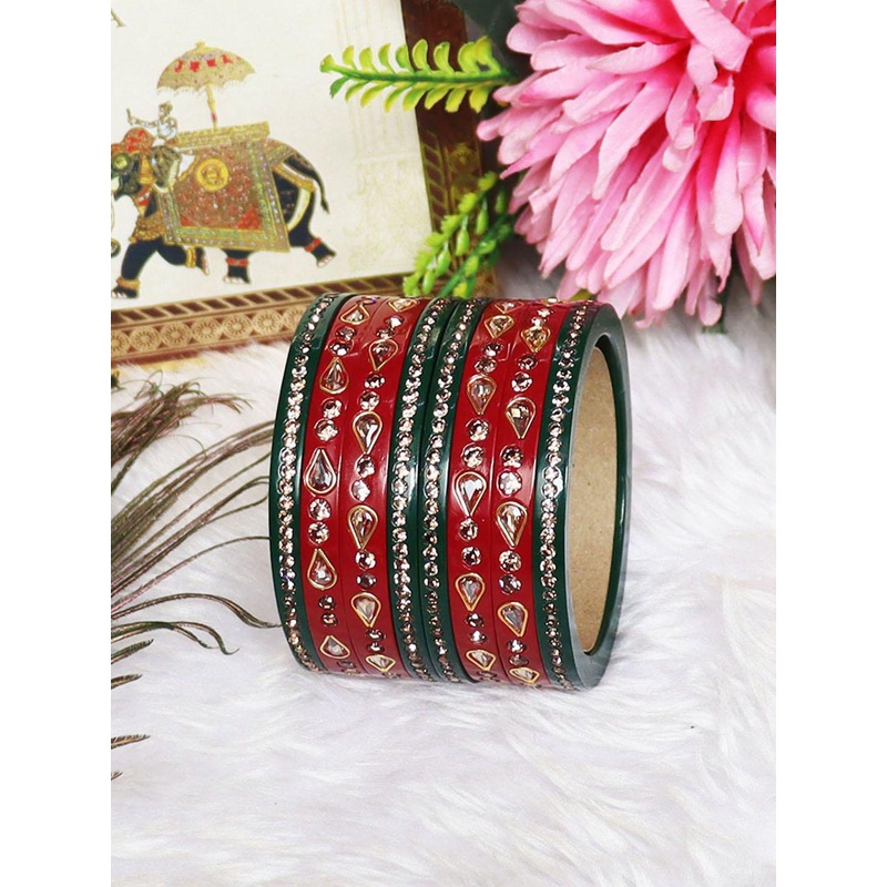 TAJ BRIDAL STORE Set Of  8 Kundan Studded Bangles