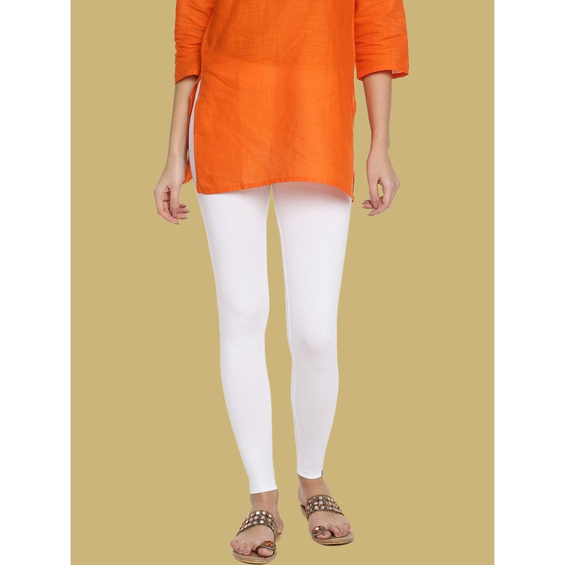 TWIN BIRDS Women Cotton Blend Solid Pearl White Ankle Length Legging