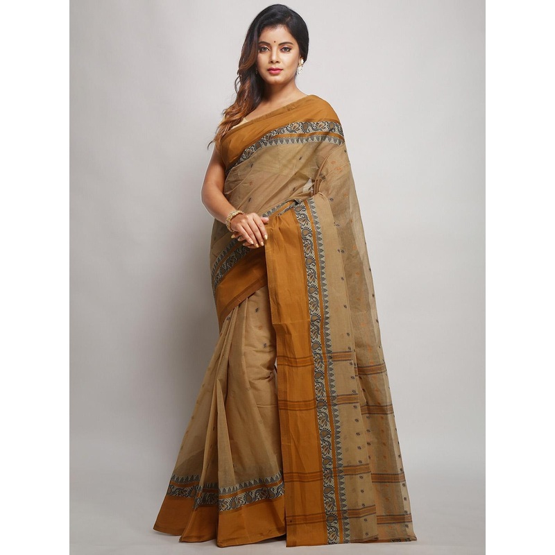 WoodenTant Pure Cotton Taant Saree With Paisley Border