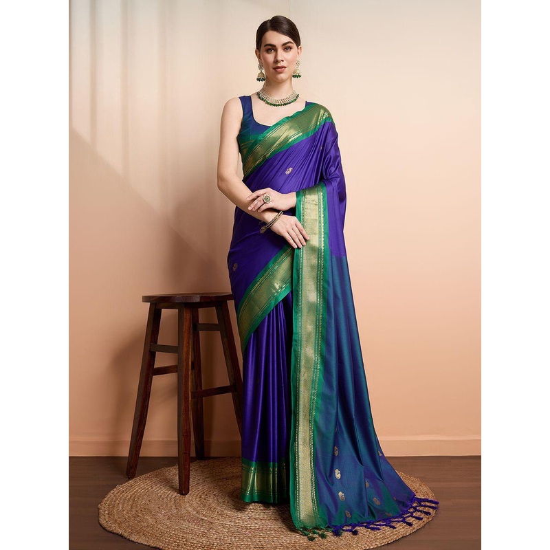 yourwish Ethnic Motifs Woven Design Zari Pure Cotton Paithani Saree