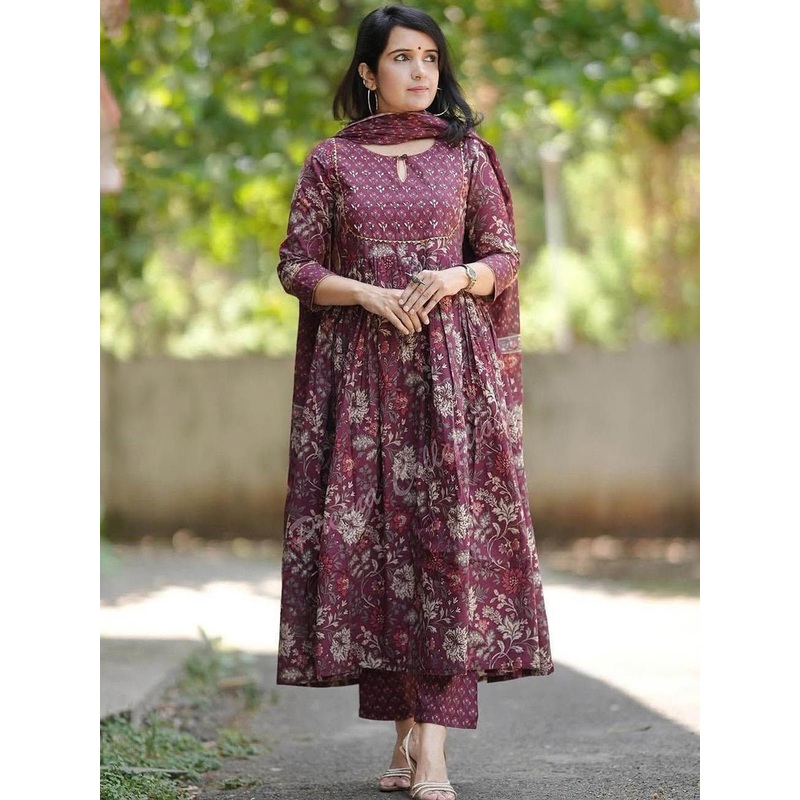 YUSRA Women Ethnic Motifs Printed Regular Kurta with Trousers & Dupatta