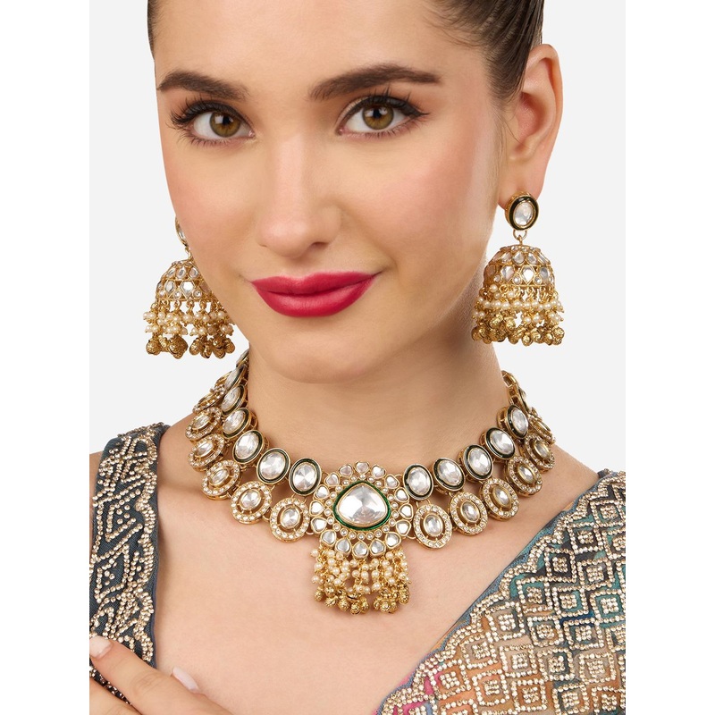 Zaveri Pearls Gold-Plated Meenakari Stones Studded & Beaded Jewellery Set