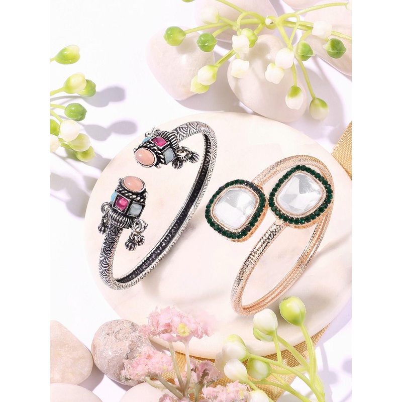 Zaveri Pearls Set Of 2 Gold-Plated Stone Studded Kada Bracelet