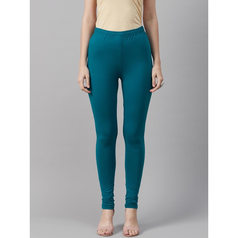 Biba Women Teal Blue Solid Churidar Length Leggings