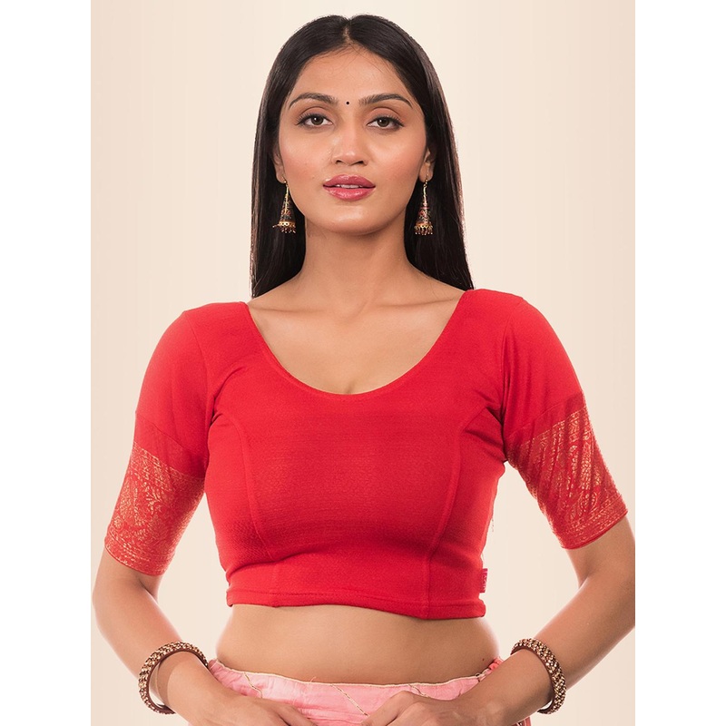 Bindigasm’s Advi Printed Jacquard Stretchable Saree Blouse