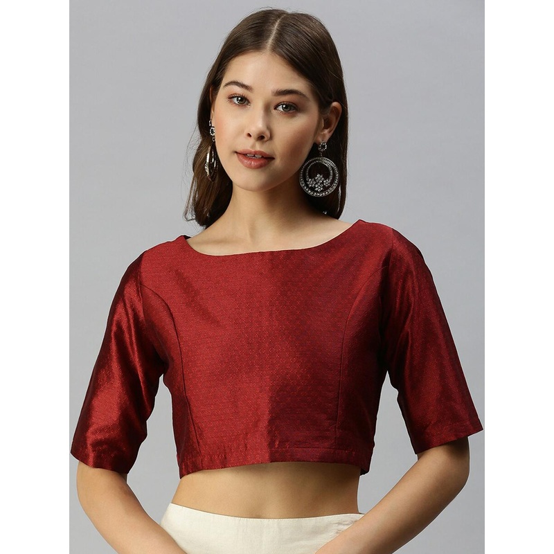 De Moza Women Maroon Woven-Design Jacquard Saree Blouse