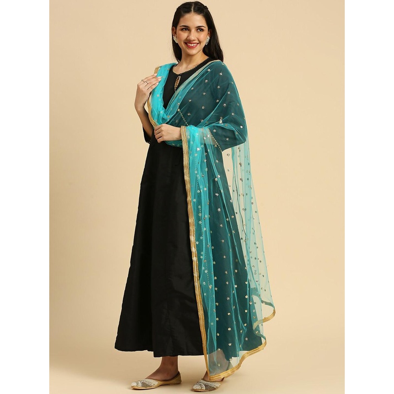 Dupatta Bazaar Geometric Embroidered Sequinned Detailed Net Dupatta