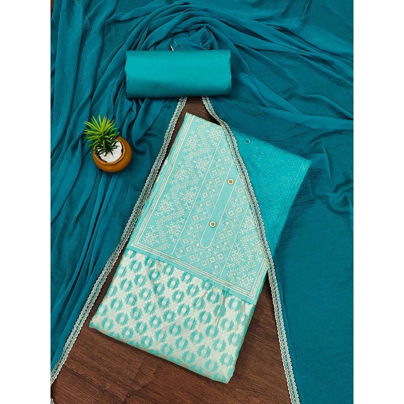 HERE&NOW Floral Embroidered Sequinned Unstitched Dress Material