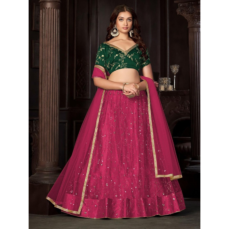 KALINI Embroidered Sequinned Semi-Stitched Lehenga & Unstitched Blouse With Dupatta