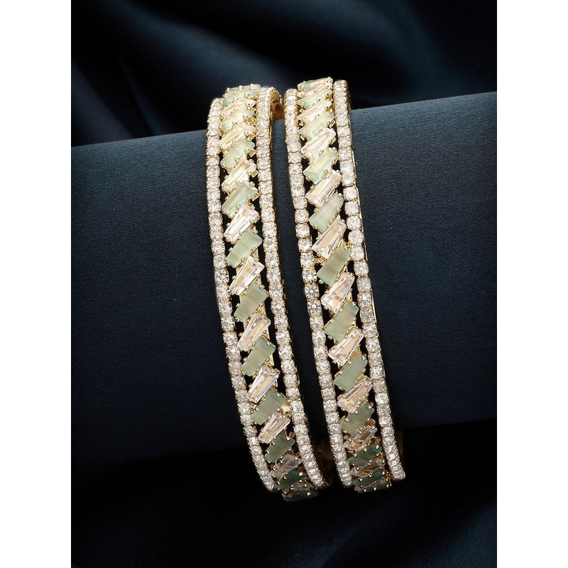 KARATCART Set Of 2 Gold Plated & AD Studded Bangles