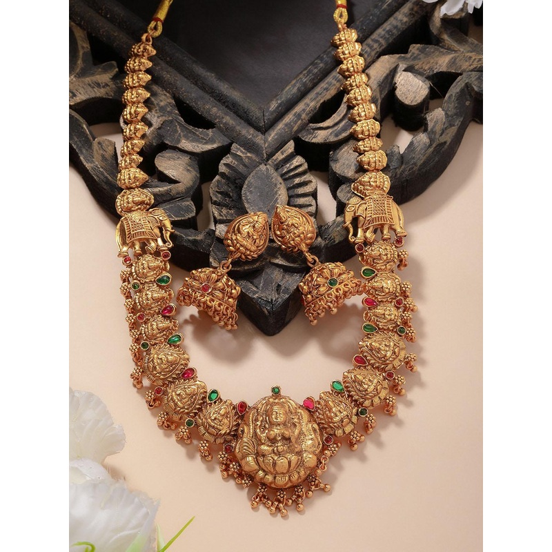 PANASH Gold-Plated Stones-Studded & Beaded Jewellery Set